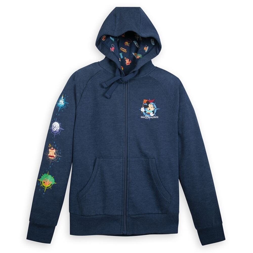 Disney Mickey Mouse Head Disneyland Map Full-Zip Hoodie Sweatshirt Navy Blue L